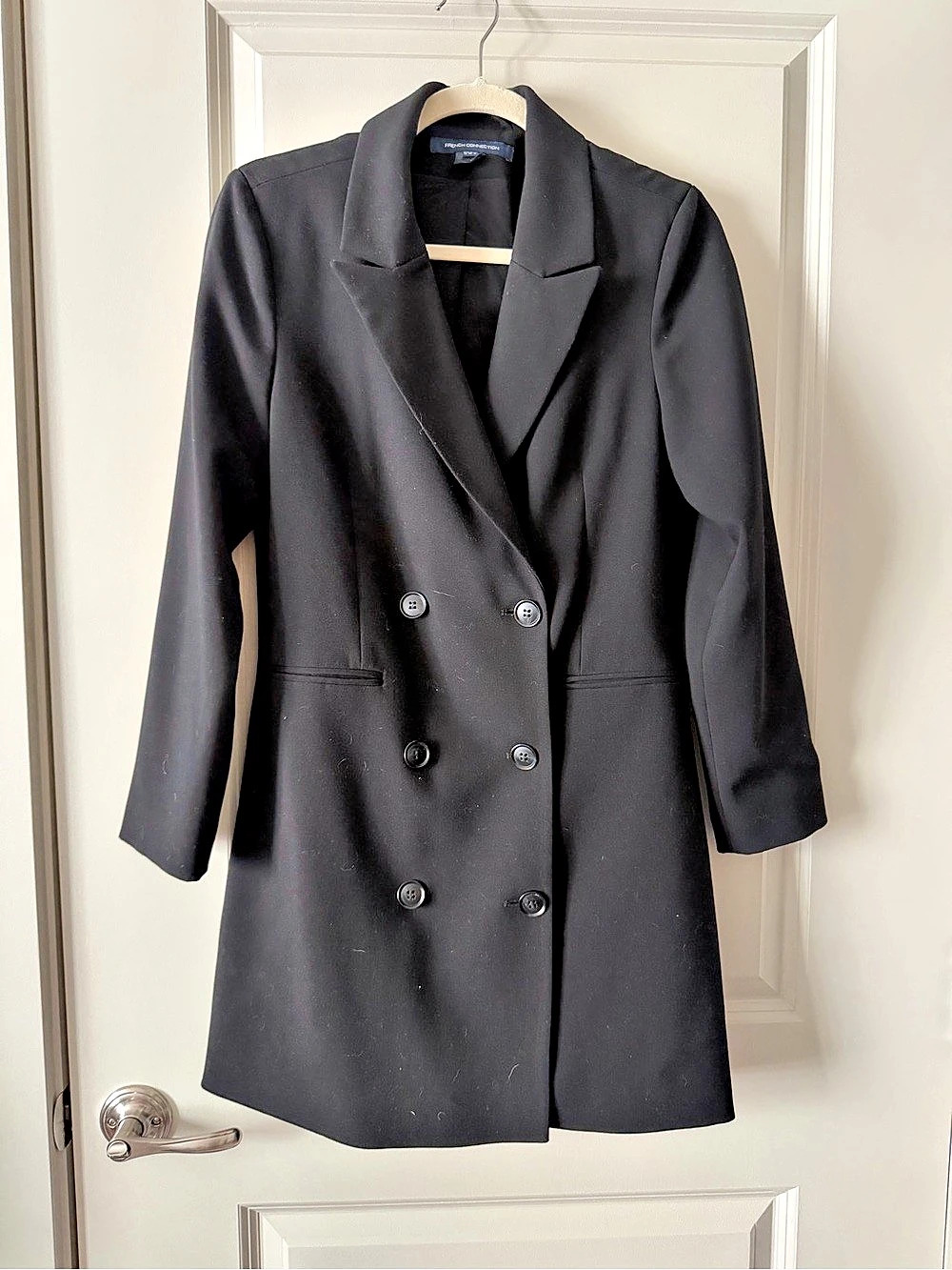French Connection Whisper Double Breasted Blazer Dress Black Size 8